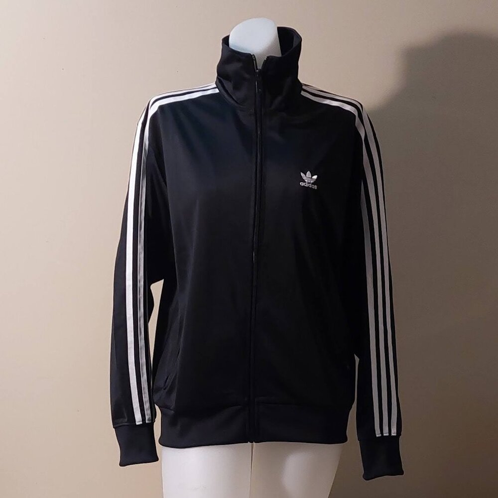 Adidas Firebird Loose Track Jacket Black w/White Stripes Recycled Poly Size: S